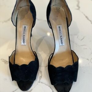 Scalloped Suede Dorsay Pumps